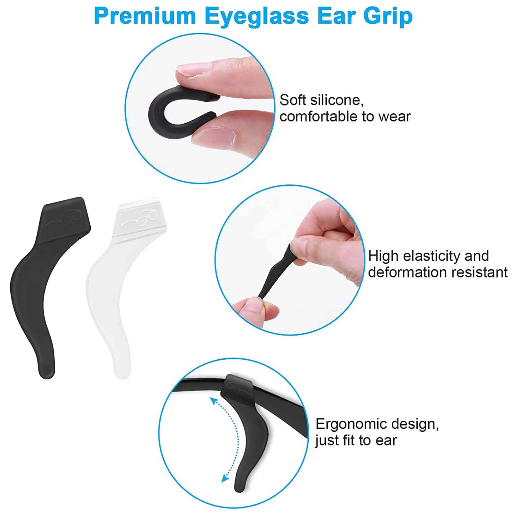 ABUP-12 Pairs Eyeglass Ear Grip, Anti-Slip Eyeglass Holder, Silicone Eyeglass Ear Hook, Eyeglass Temple Tips Sleeve Retainer
