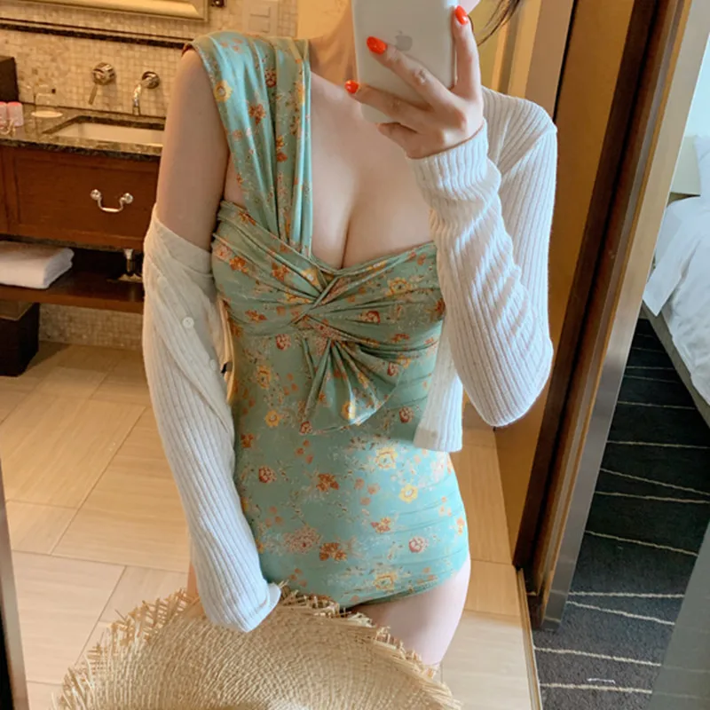 

Women Swimwear Sexy Floral One Piece Swimsuit Lady High-end BathingSuit High Waist Floral Swimwear Rompers One Shoulder Playsuit