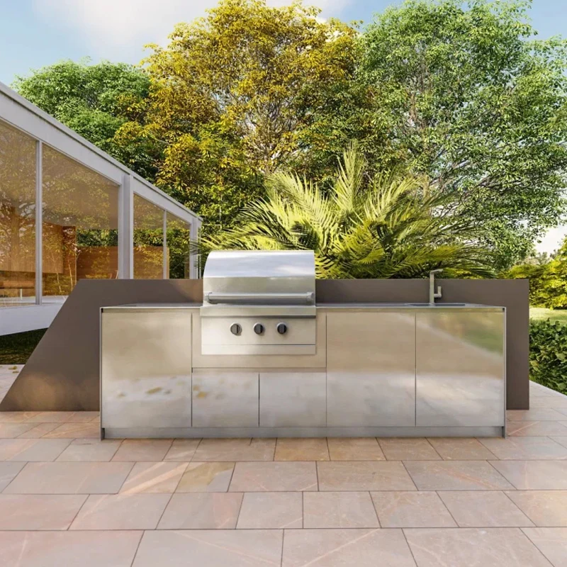 FOODLINE Modular Outdoor Kitchen Fridge And Sink Combo Cabinet For Entertaining BBQ Island