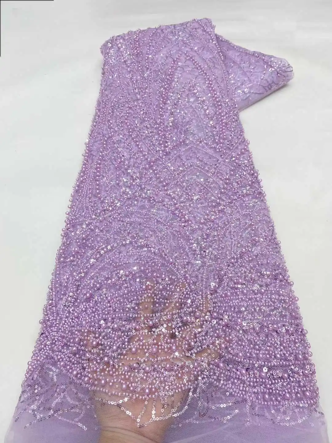 African Luxury Sequins Lace Fabrics 2025 Latest Beaded Embroidery French Tulle Mesh Lace Fabric Material For Party Wedding