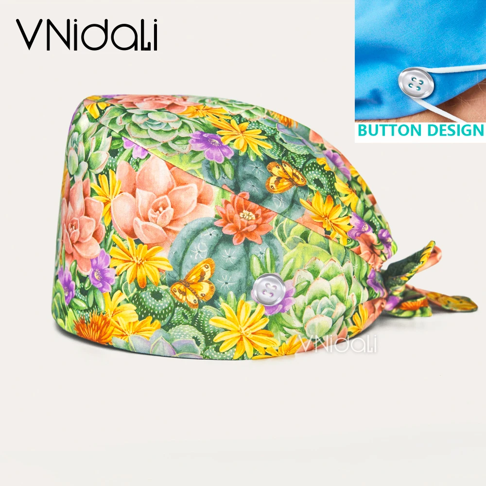 Gorro con estampado de dibujos animados para enfermera, gorro con botón para el cuidado del médico, accesorios para uniforme de enfermera, gorros médicos