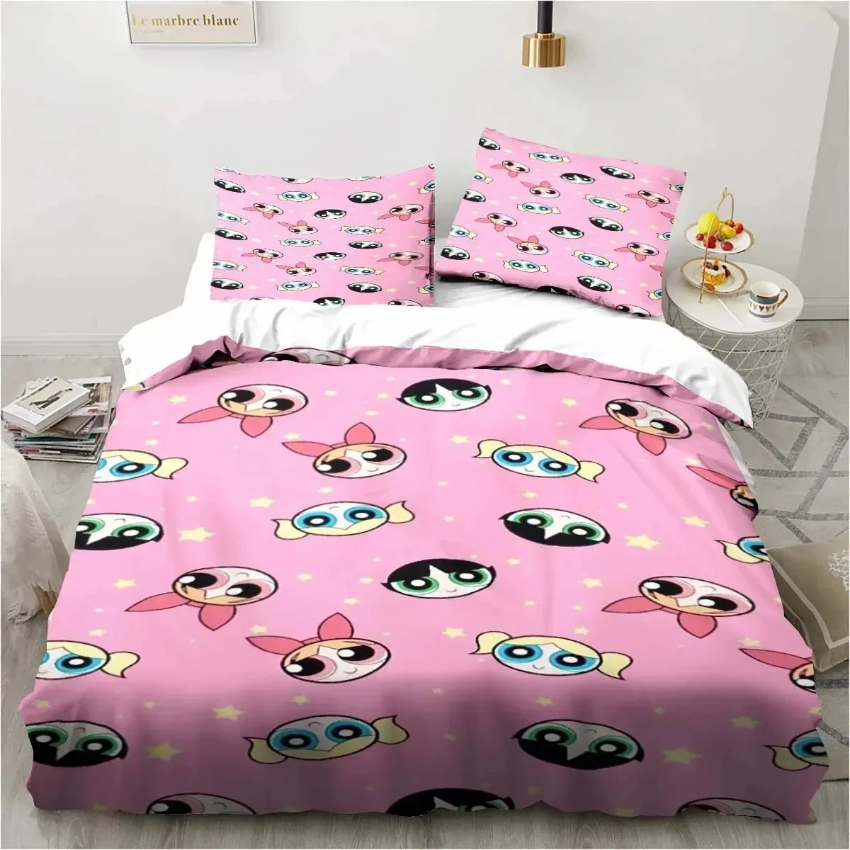 Powerpuff Girls Bedding Set Cartoon Disgust Bedding 2/3pcs Sets Duvet Cover Anime Bedroom Bedclothes Pillowcases