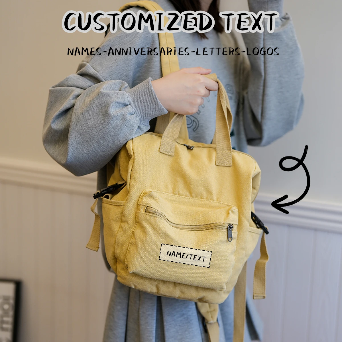 

Logo Customized Canvas Backpack for Women, Large Capacity, Casual Korean Style Student School Bag, Versatile Outdoor Hiking Bag, Travel Backpack, Exclusive DIY