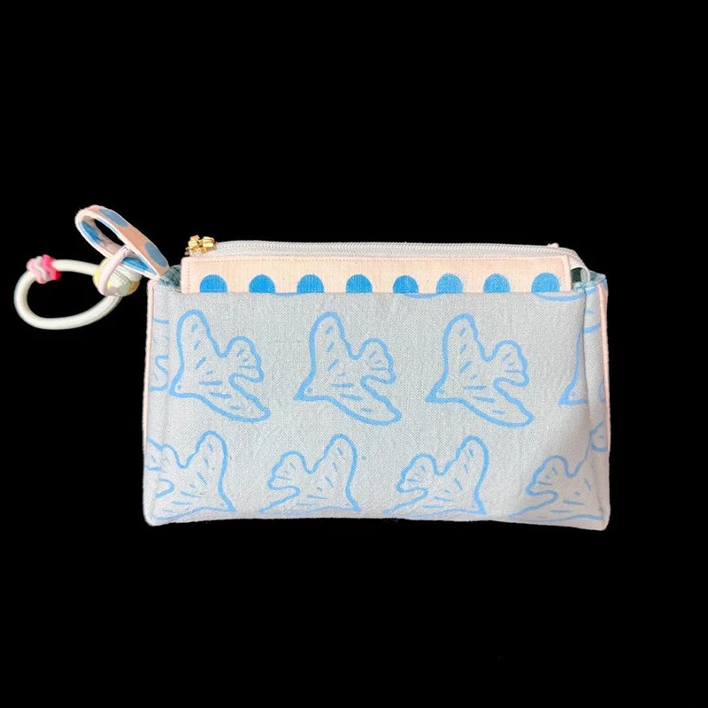 Blue Bird Print Polka Dot Wallet, Women Coin Purse,Student Pencil Case,Teen Girls Travel Makeup Storage Pouch,Zipper Closure