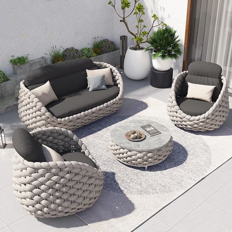 Outdoor Sofa Tea Table Combination Villa Courtyard Leisure Rattan Woven Furniture Garden Rattan Chair Sofa