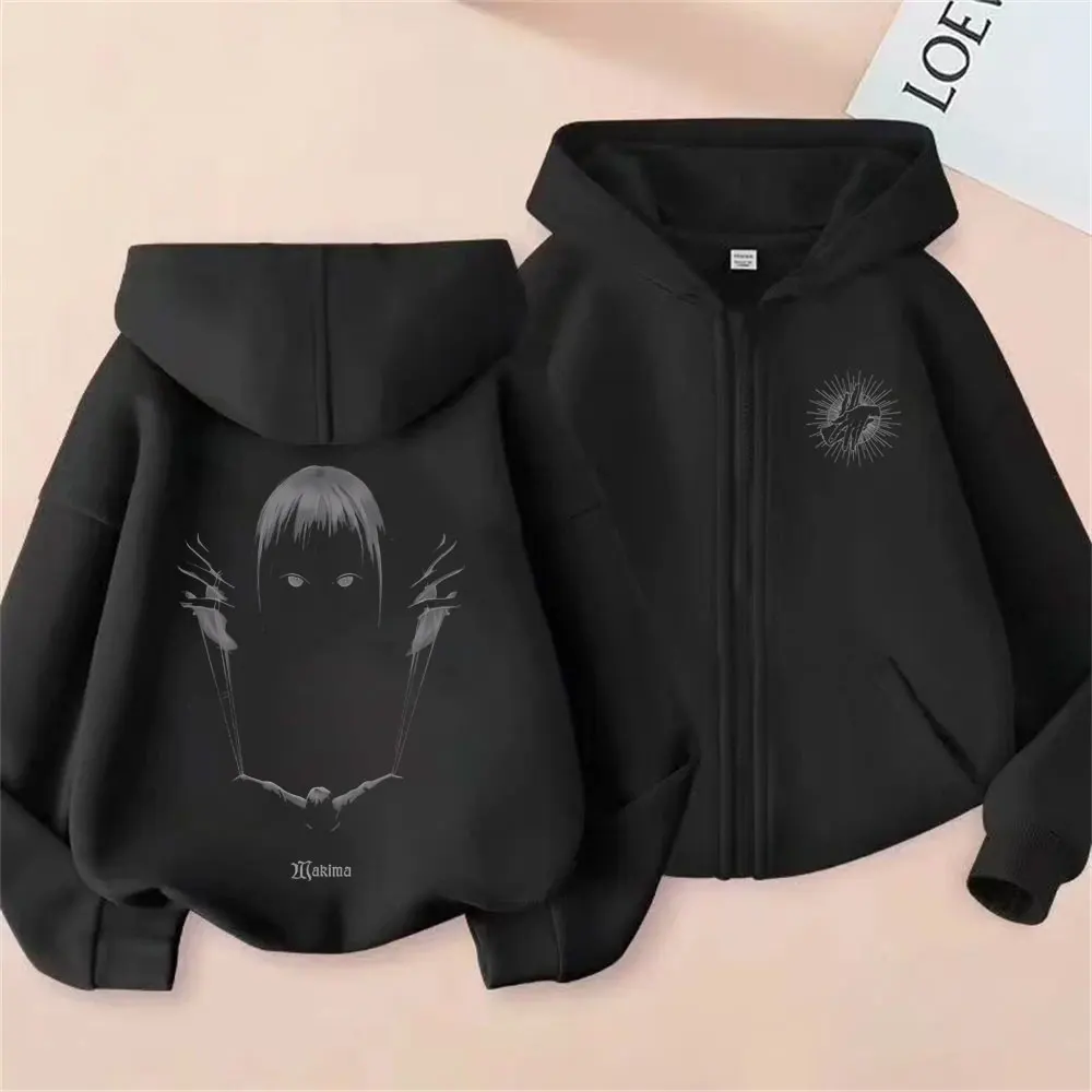 

Anime Chainsaw Man Makima Merch Zipper Hoodie Men Women Manga Casual Oversized Zip Up Jacket Male Vintage Y2k Cosplay Streetwear