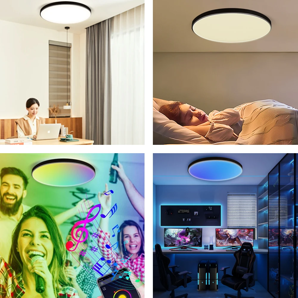 Lampa sufitowa LED RGB WIFI kontrola aplikacji lampa sufitowa 110-265V inteligentny panel ściemniania lampa sufitowa oprawa oświetleniowa do salonu