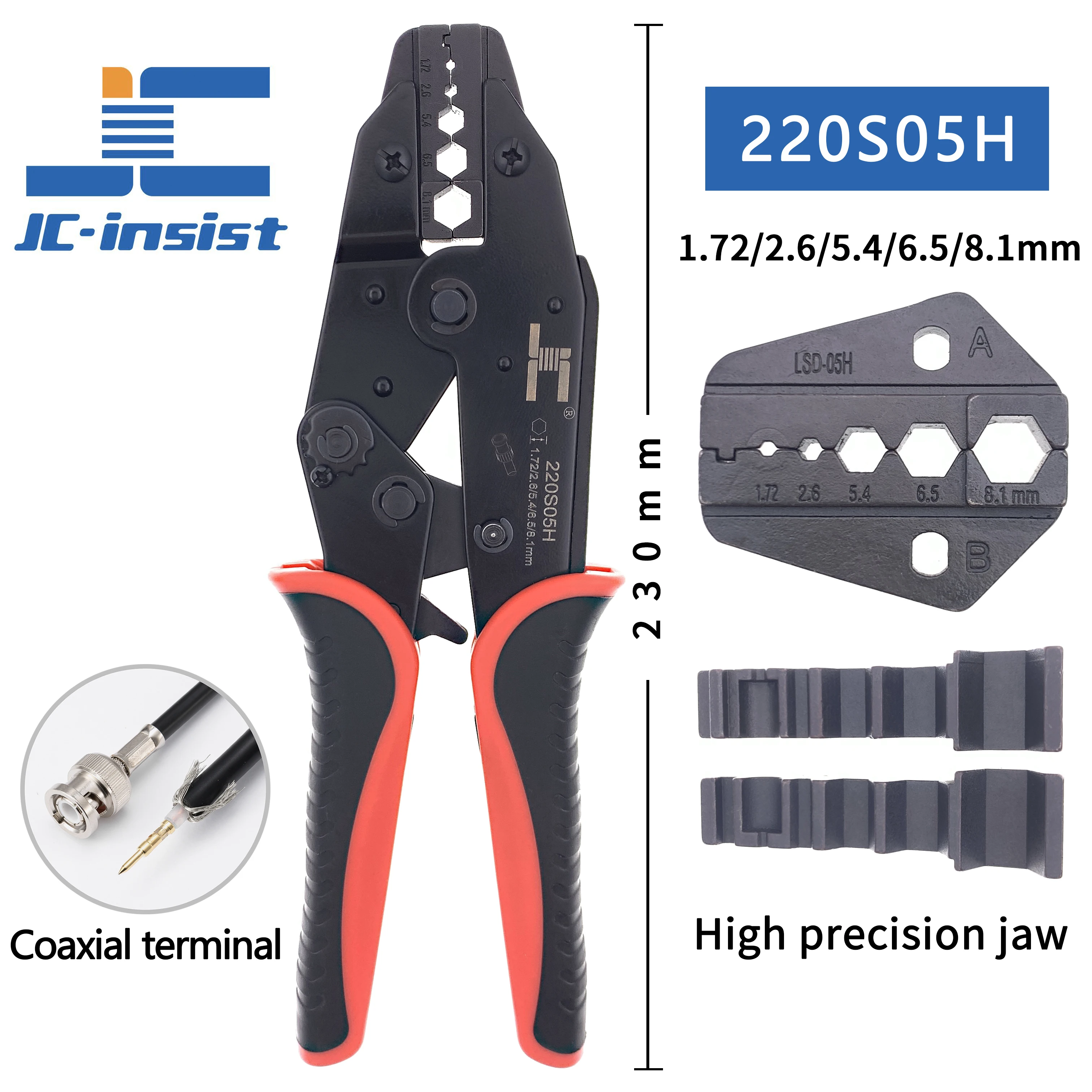 Coaxial wire and cable hexagon terminal crimping pliers, diameter 1.0-11mm surveillance video terminal pliers