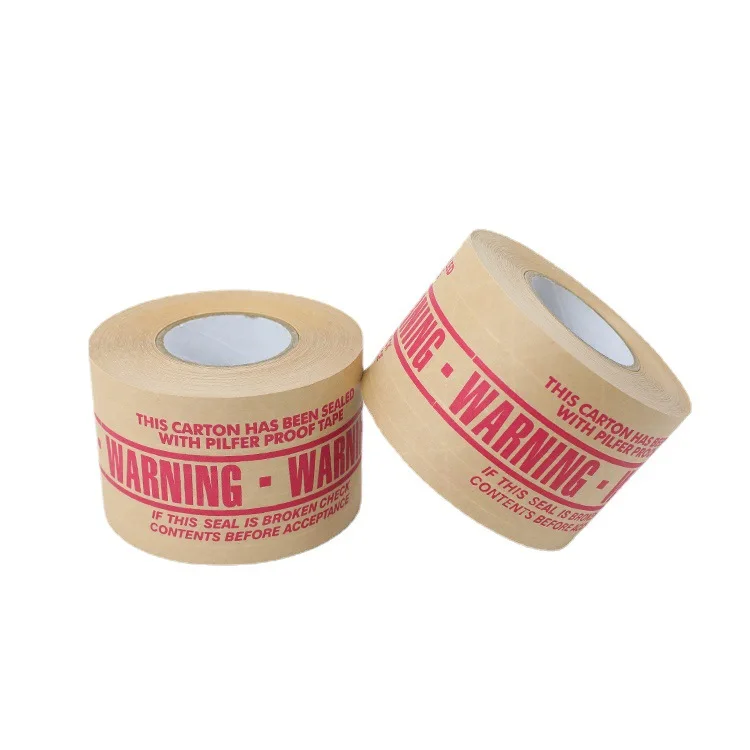 Width 7.2cm Rib Wet Water Kraft Tape WARNING Strong Sticky Packing and Sealing Tape