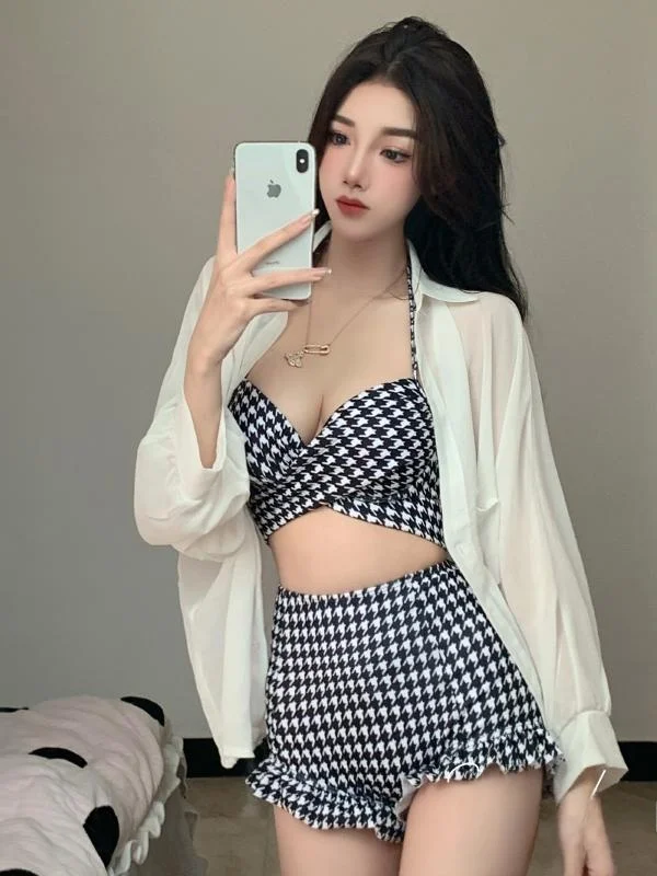 Traje de baño bikini de cintura alta para mujer con soporte de o, efecto adeazante, oculta el vientre, térmico, para va...