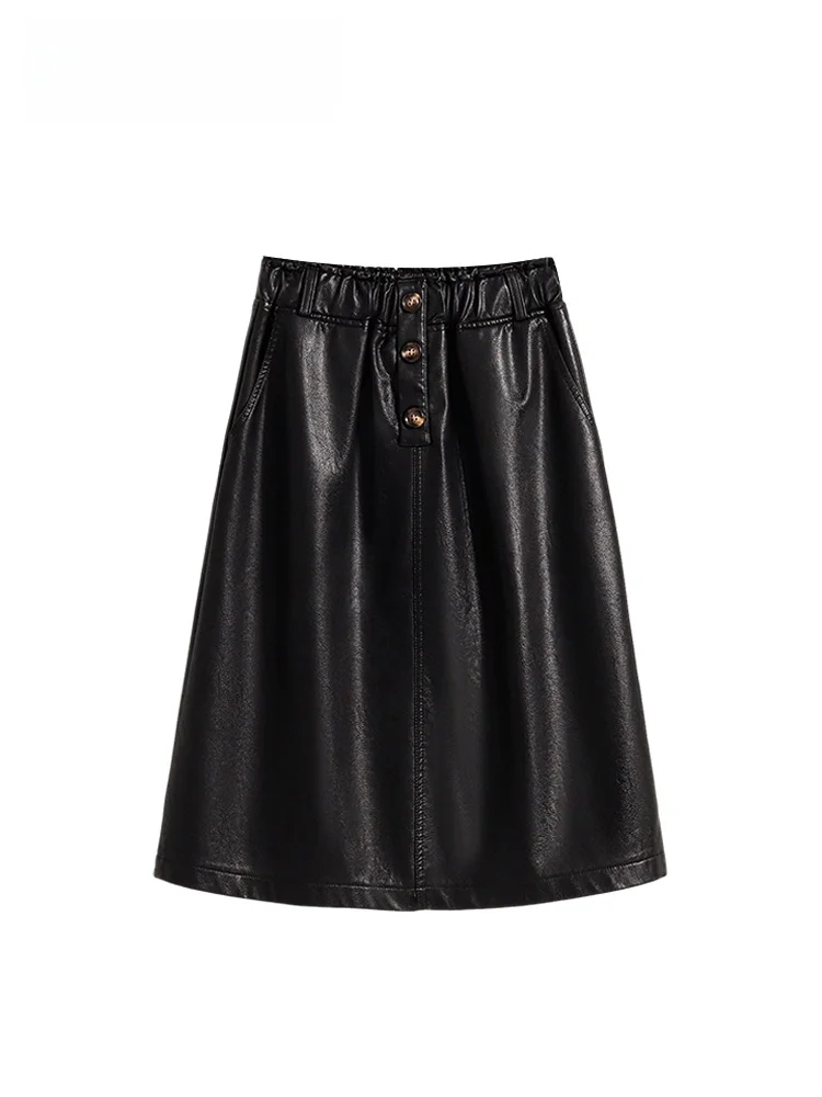 

High Waist A-Line Leather Skirt for Women plus Size Faionable Early Spring New Sle Meat Concealing Slimming Sli Skirt