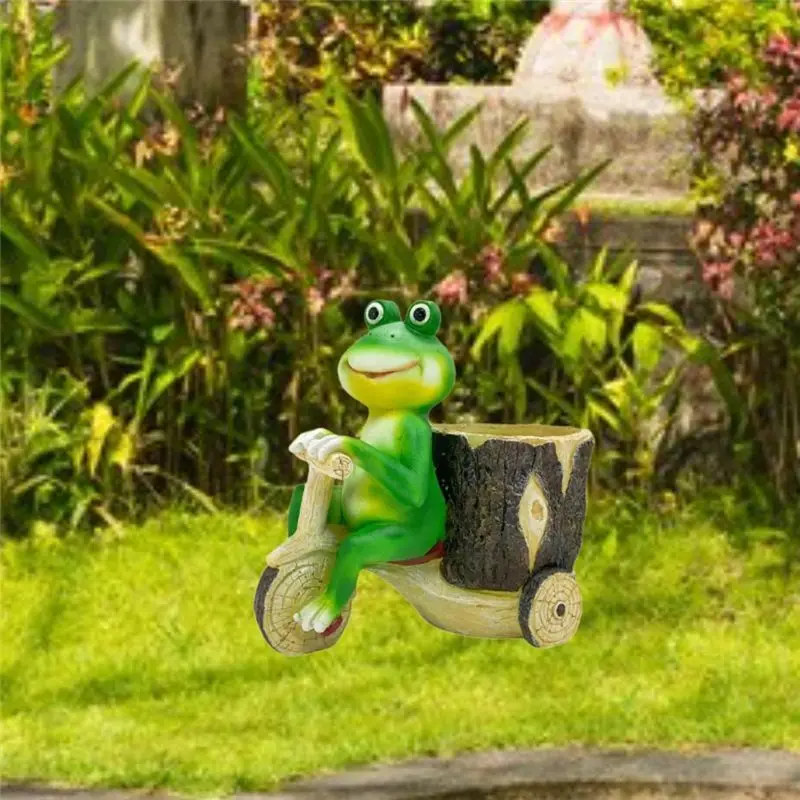 WORTHOWN-Frog Pulling Cart Decoration, Frog Sculpture, Animal Flower Pot, Interesting Frog Statue Statue Balcony Decoration