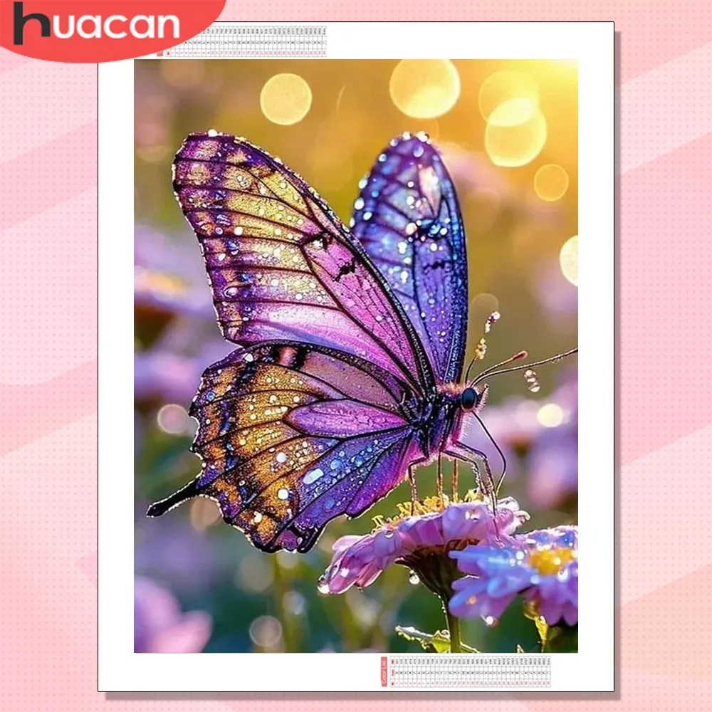 HUACAN Diamant-Mosaik Schmetterling Tiermalerei 5D Komplettset Hobby Kreatives Handwerk Dekorative Gemälde Blume