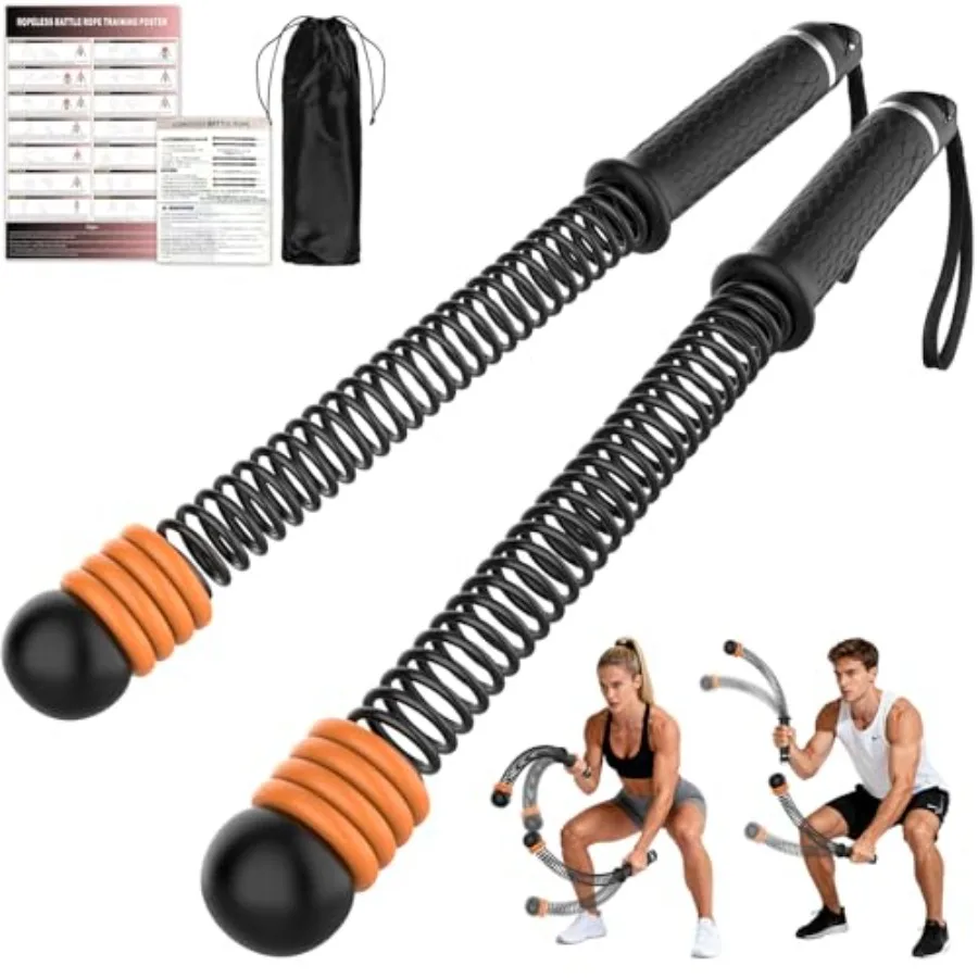 

Ropel Battle Ropes for Home Gym, Portable Cordl with Storage Bag and 8 Adjustable Weight Rings, Heavy Duty Fitn Rope for HIIT,