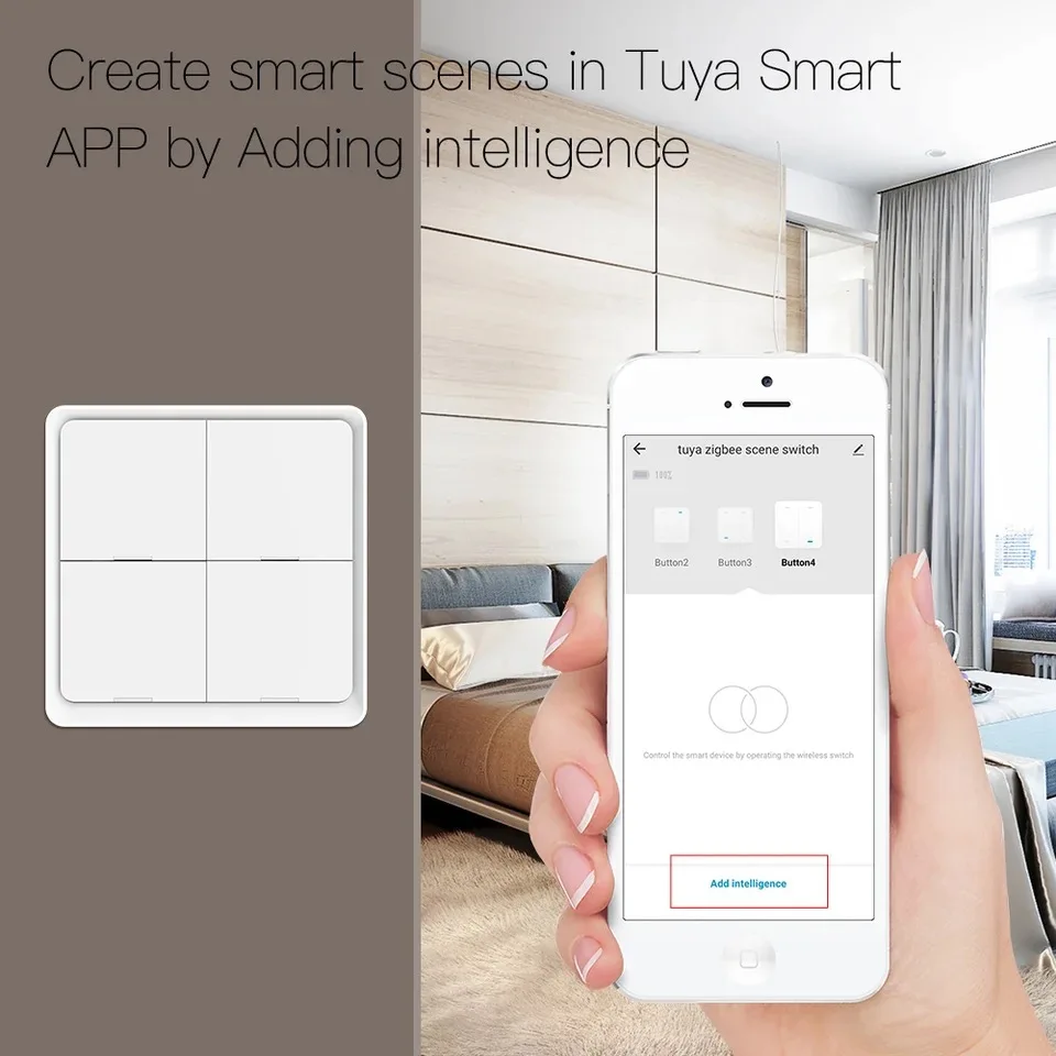 Tuya 4 Gang ZigBee Wireless 12 Scenario Smart Switch Push Button Controller Automation APP Control Keyboard Scene Sticker Panel