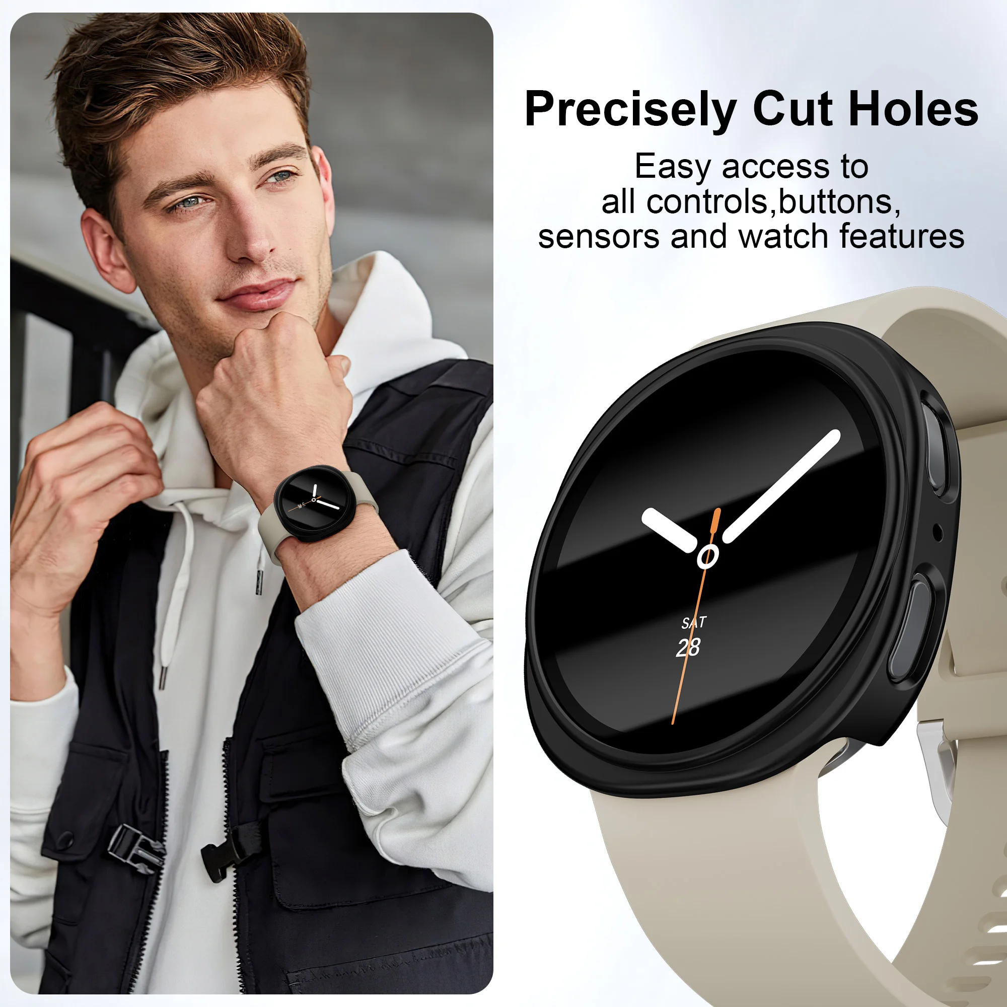 삼성 갤럭시 시계 8 케이스 44mm 40mm 화면 보호기 강화 유리 + PC 범퍼 갤럭시 시계 8 보호 액세서리