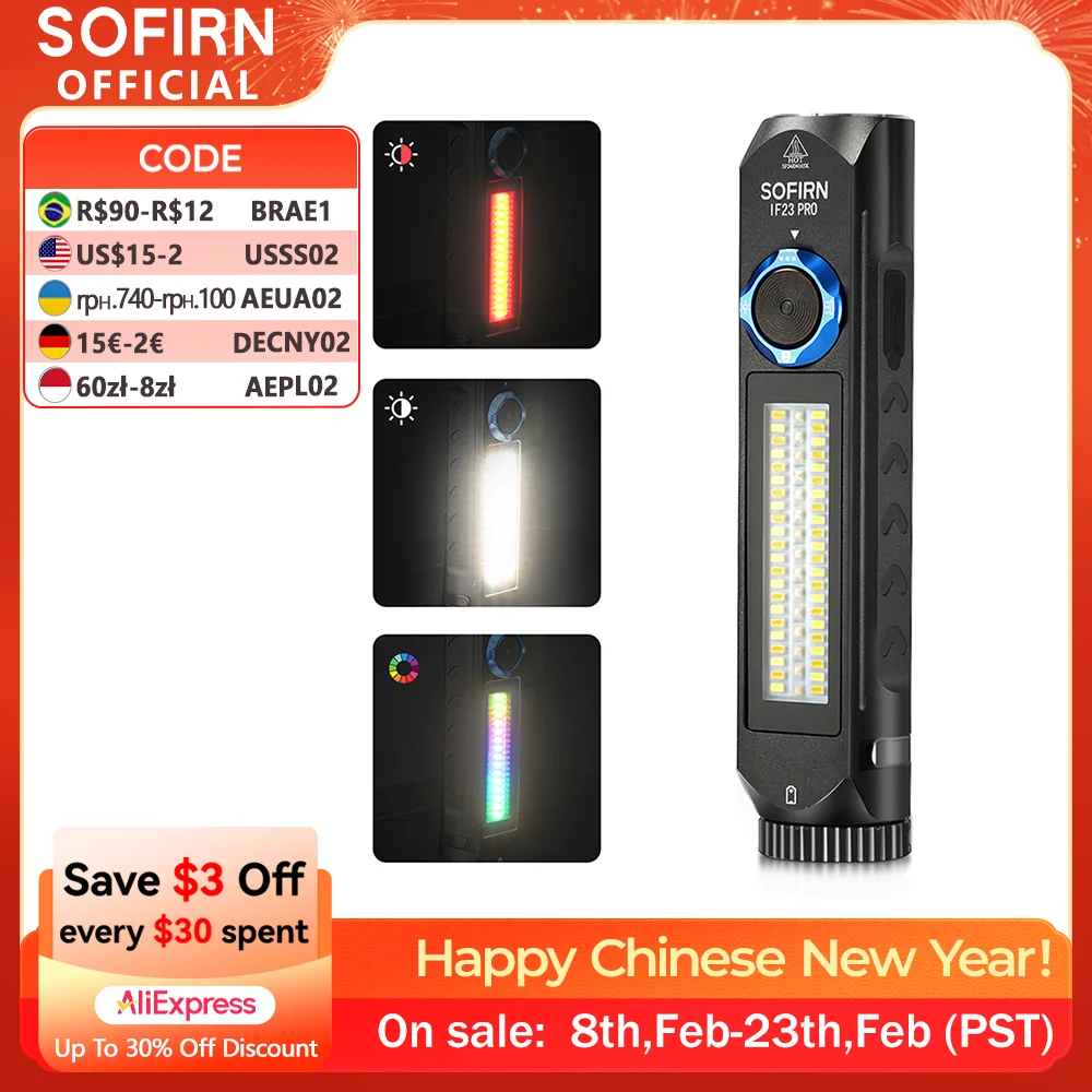 Sofirn IF23 PRO RGB Light 5000lm XHP70B Powerful LED Flashlight 21700 5V 3A USB C Rechargeable Torch with Magnetic