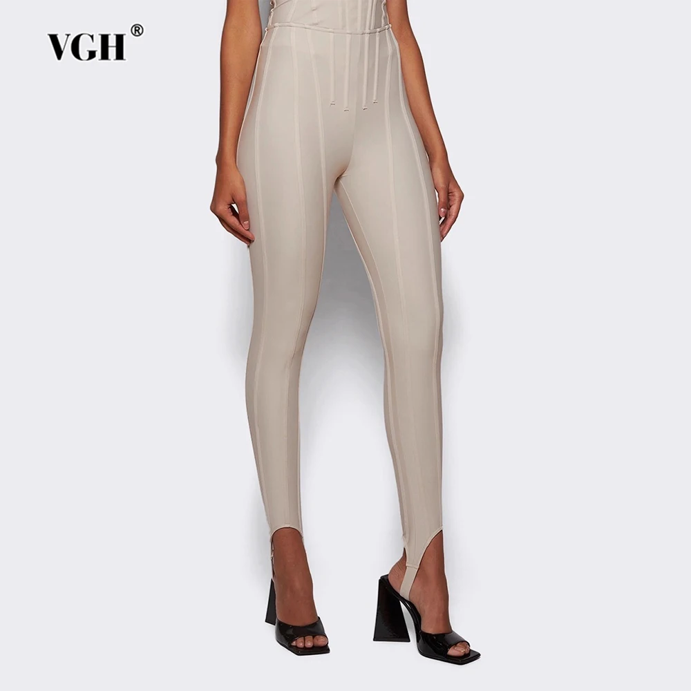 

VGH Solid Spliced Fishbone Slimming Legging for Women High Waist Cuff Slit Design Sexy Hot Girl Leggings Female Fashion Style