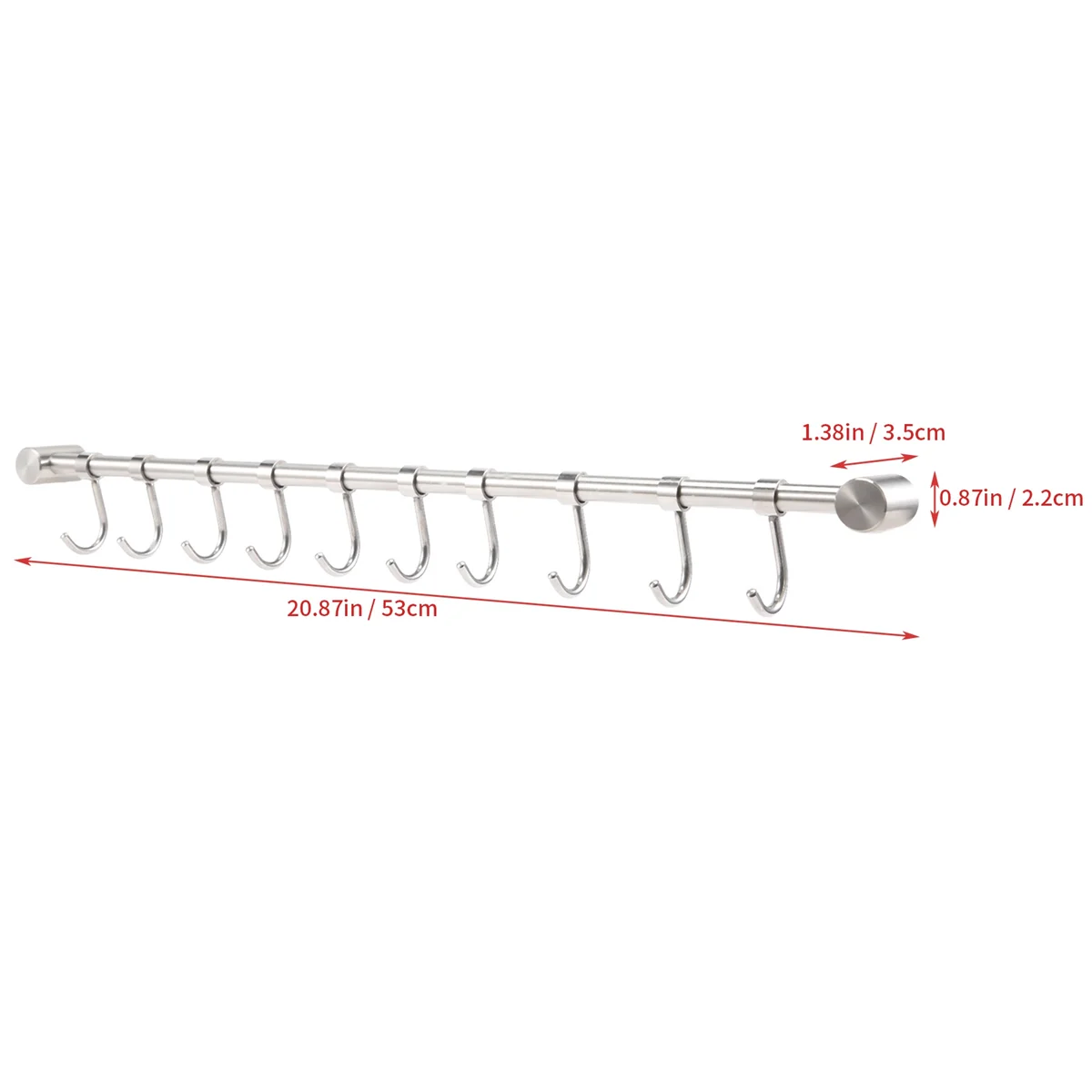 Estante de riel de cocina, estante colgante de utensilios montado en la pared, ganchos de suspensión de acero inoxidable para herramientas de cocina, olla, toalla, 10 ganchos deslizantes