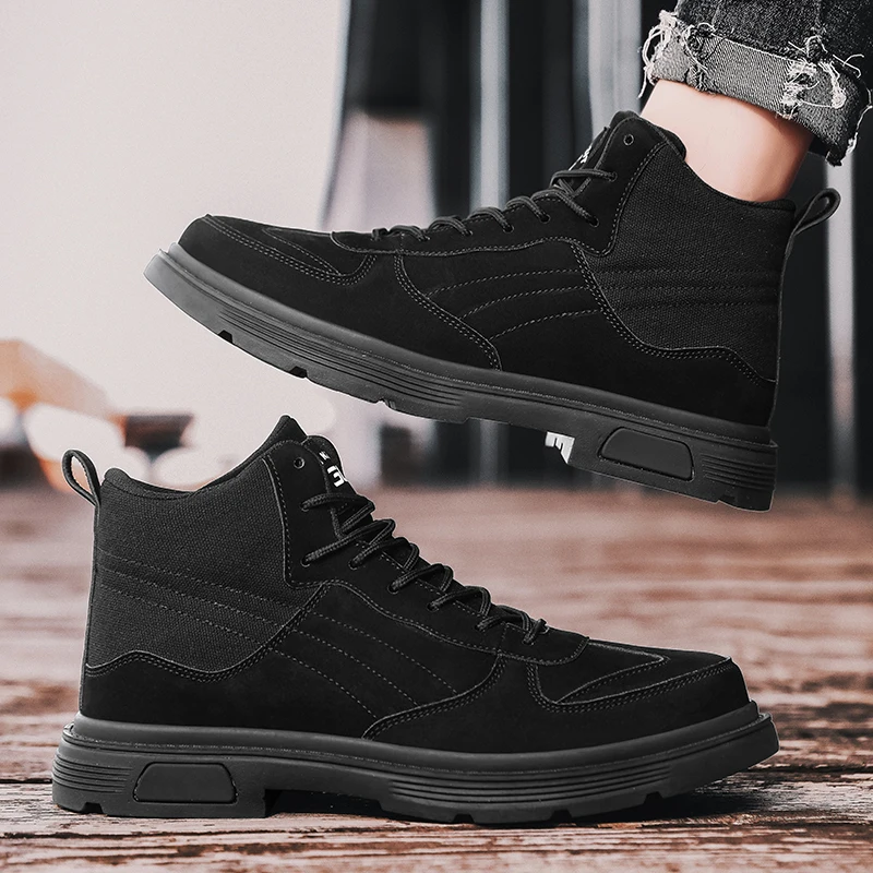 

Fall Winter High-Top Outdoor Boots - Men's Plus Size Korean Style Non-Slip Wear-Resistant Fashion Work Desert Boots
