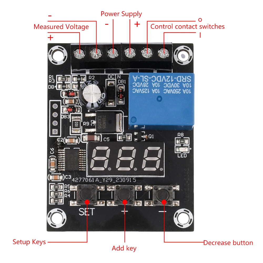 DC 9V 12V 24V Digital Voltage Control Relay Module Relay Switch Control Board Module LED Voltmeter Charging Discharge Monitor