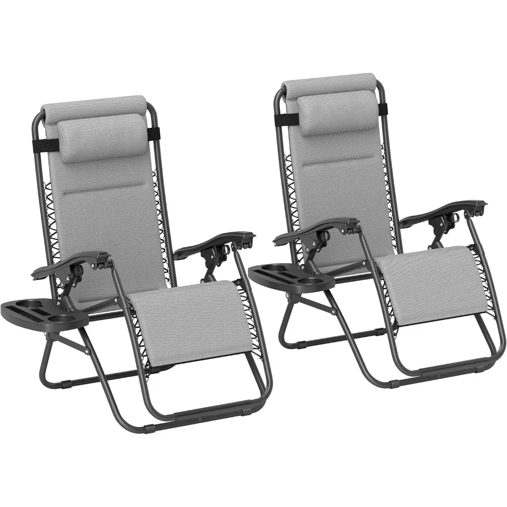 

Zero Gravity Chairs Set of 2, Reclining Folding Zero Gravity Lounge Chair, Outdoor Lounge Chairs with Cushion, Headrest, and Cu
