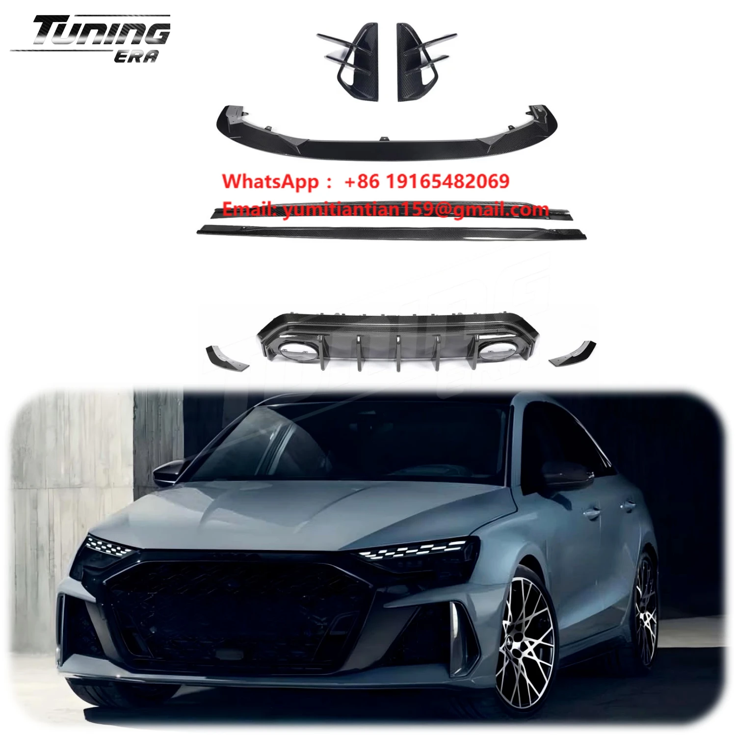 Dry Carbon Fiber Body Kit for Audi RS3 8.5Y 2025+ Upgrade Conversion Kit Front Lip Rear Diffuser Side Skirts Vent Trims