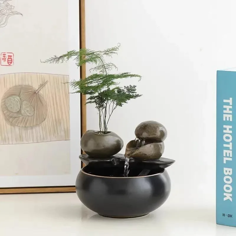 Creative Lotus Fountain Water Tank Living Room Spray Water Humidification Atomized Fish Tank Decoration Office Desktop Ornament