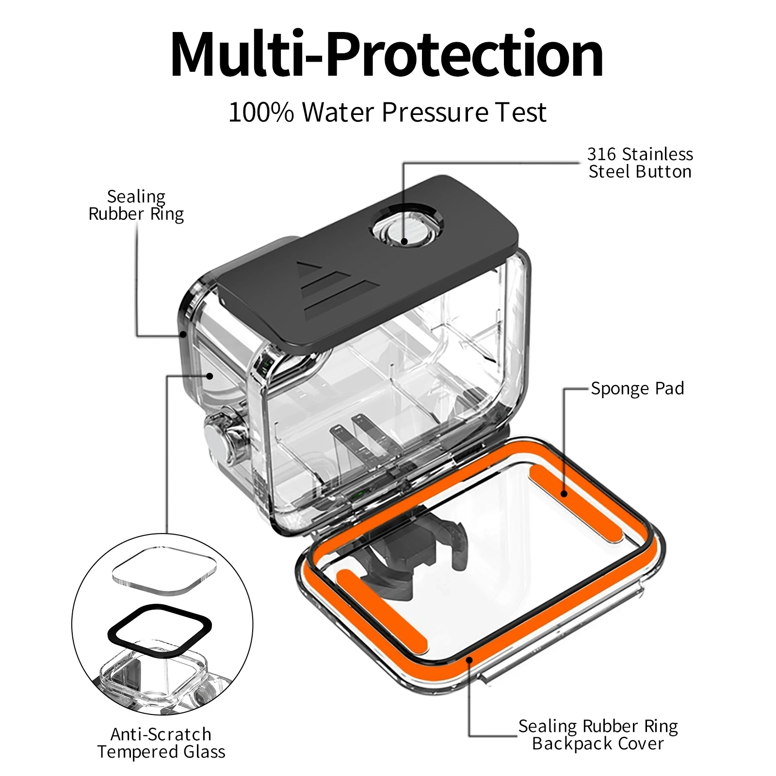 TELESIN 50M Waterproof Case Underwater Tempered Glass Lens Diving Housing Cover With Tripod Carry Bag for GoPro Hero 12 11 10 9