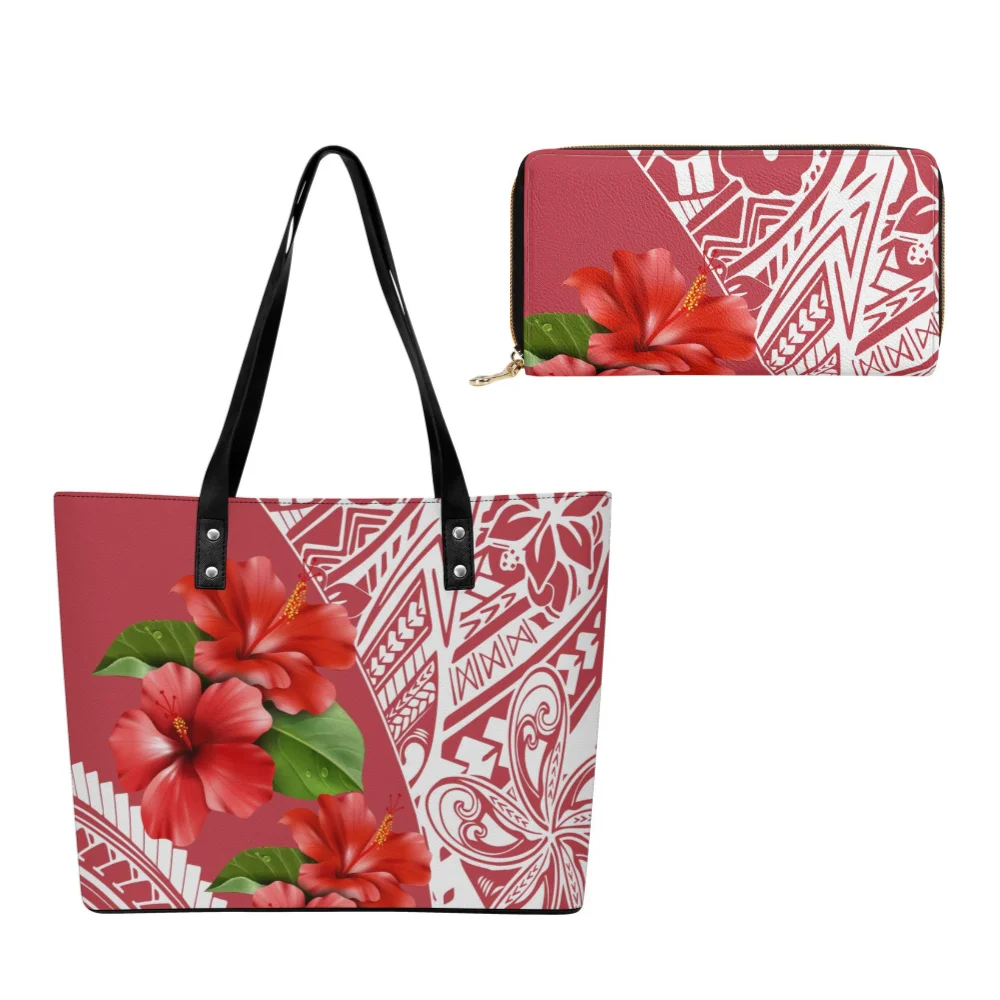 

Customizable Polynesian Ocean Wave Leather Handbag Wallet Duo Womens Casual Printed Pattern Spacious Tote Chic Design