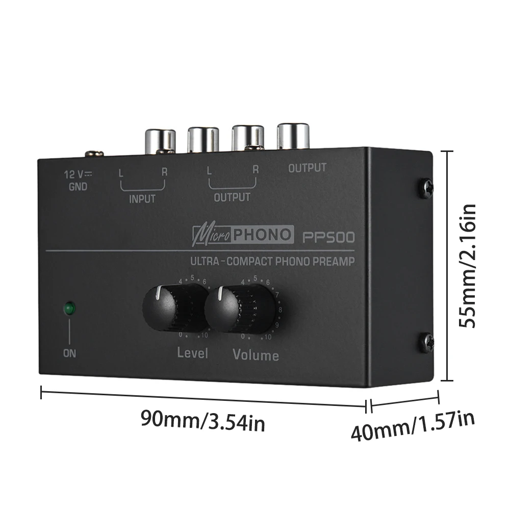 Ultra Compact PP500 Phono Preamplifier With Black Rubber Turntable Amplifier RCA Output and Low Noise Preamplifier