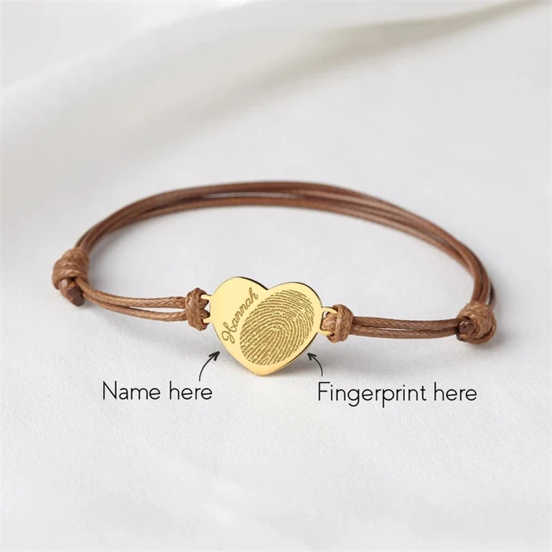 Pulsera personalizada con huella de mano para bebé, cuerda ajustable, joyería de acero inoxidable tallada, regalo para hombre y mujer