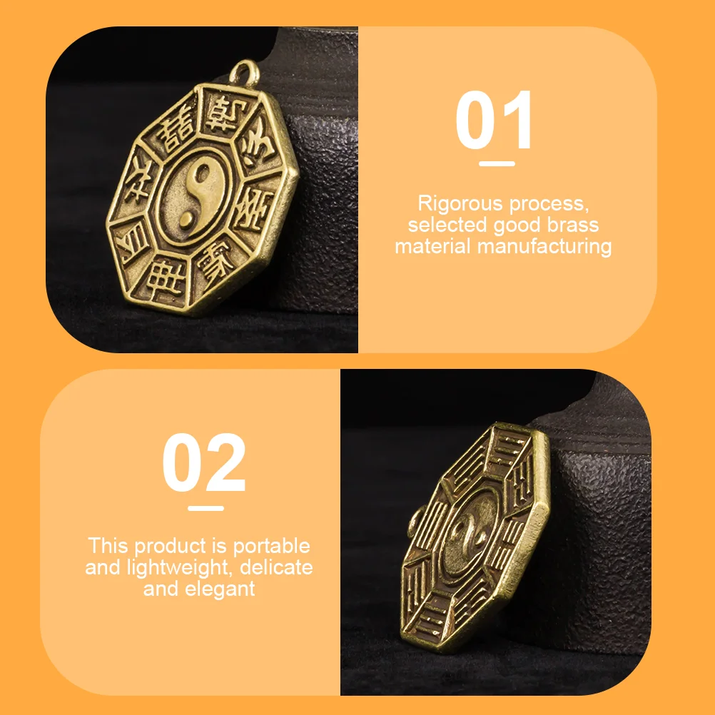 4 Pcs Vintage Pendants Key Chain Eight-Diagram Amulet Car Chinese Style Golden Brass Adorn