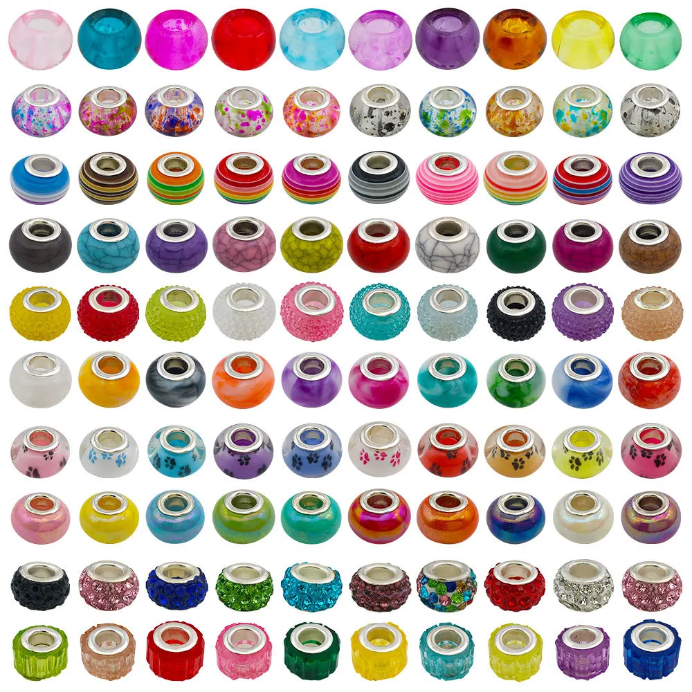 20pcs Colorful Clear Large Hole Loose Spacer Beads Charms Pandora Glass Beads for Jewlery Making DIY Bracelet Necklace