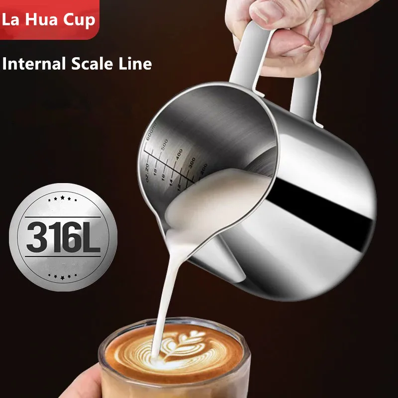 Taza Lahua de acero inoxidable 316, 350/600/1000ml, jarras de leche, artesanía de leche, jarra de café, Latte, jarra artística para espumar, jarra, taza