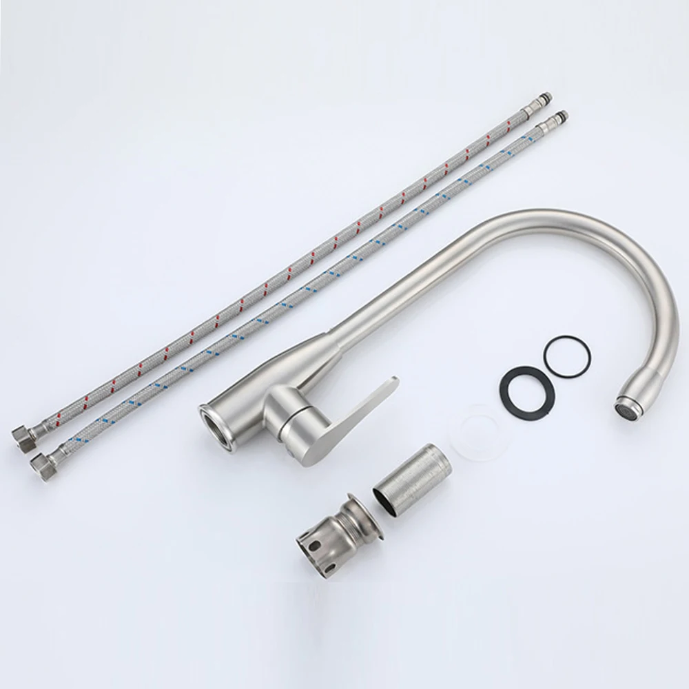 304 Stainless Steel Kitchen Sink Faucet ,360 Rotation Mixer Hot & Cold ,Ceremic Valve Core,Two Holes Installation By One Handle