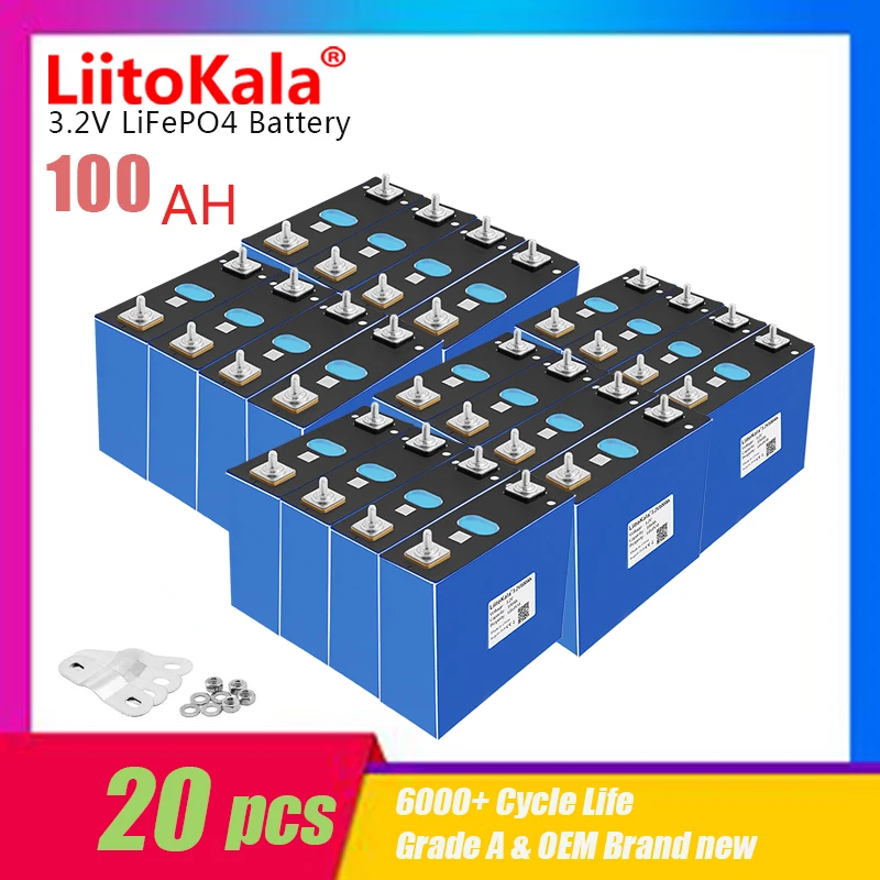 

20 шт. LiitoKala 3,2 В 100 Ач 4000 цикл перезаряжаемая батарея Lifepo4 фотоэлектрический комплект балконные электростанции без сетки солнечная система