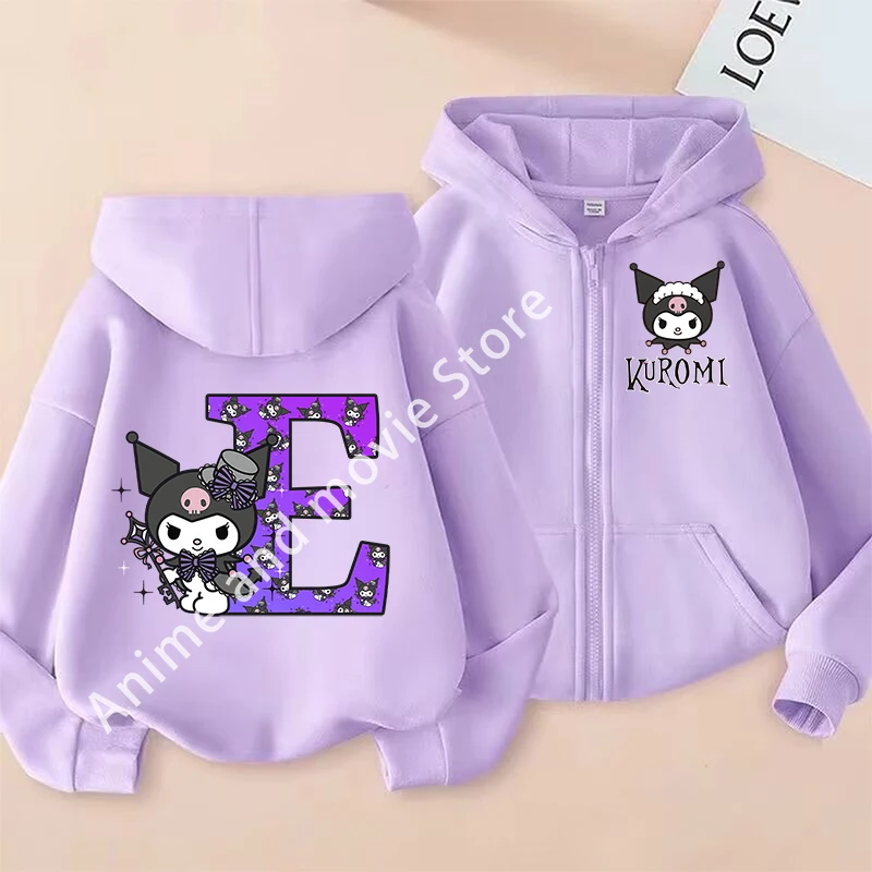 Kuromis Ragazze Bambino Felpe con cerniera Lettere di cartoni animati Felpa slim Inverno Manica lunga Harajuku Pullover Casual con cappuccio Regali carini