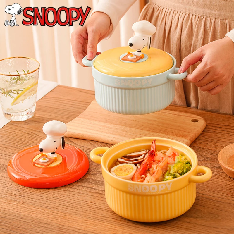 

Snoopy Ceramic Bowls Cute Soup Bowl for Noodles Tableware Bowls with Handles Lid Large Capacity Bowl with Box Kitchen Supplies