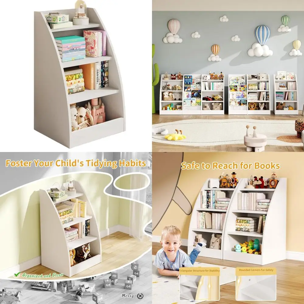 

4-ярусная деревянная полка для книг и игрушек для детей, идеально подходит для детских комнат, яслей и игровых зон