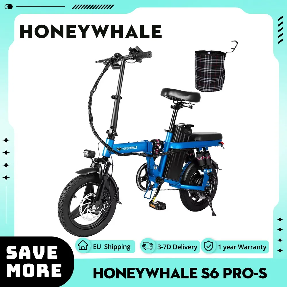 HONEYWHALE S6 Pro-S 14-inch Electric Bike 350W Motor 25km/h 48V 15Ah Battery 45-55km Range Six Shock Absorber Disc Brakes