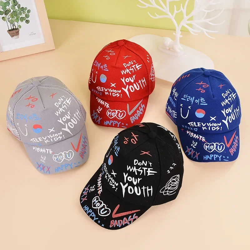 Children Graffiti Baseball Cap New Spring Summer Solid Sunhat Boys Girls Cotton Snapback Caps Cute Kids Hip Hop Fishing Hat 3-6Y