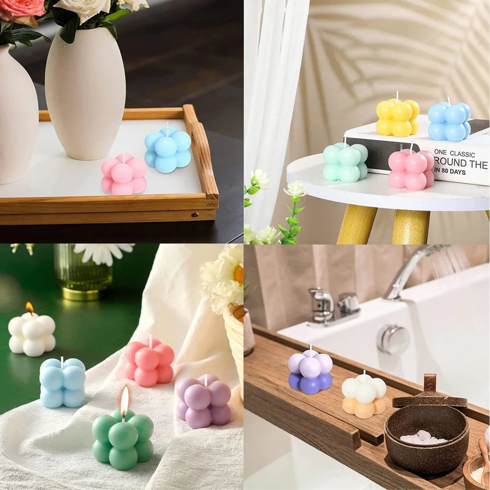 3D Bubble Cube Silicone Candle Molds Set, Geometric Ball Candle Making Kit for Home Decor Crafts Handmade Gift