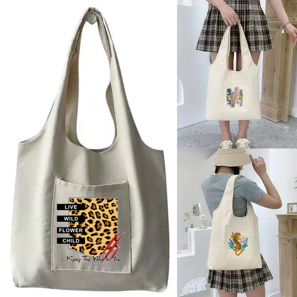 Versatile Basic Canvas Tote Bag with Long Shoulder Straps, Hand Pouch for Daily Outfit Matching