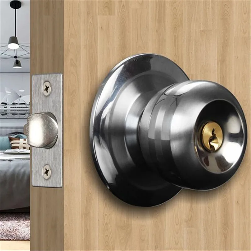 Aluminum Alloy Round Door Knobs Rotation Lock Knobset Handle Metal Door Knob With Key for Bedrooms Living Rooms Bathrooms