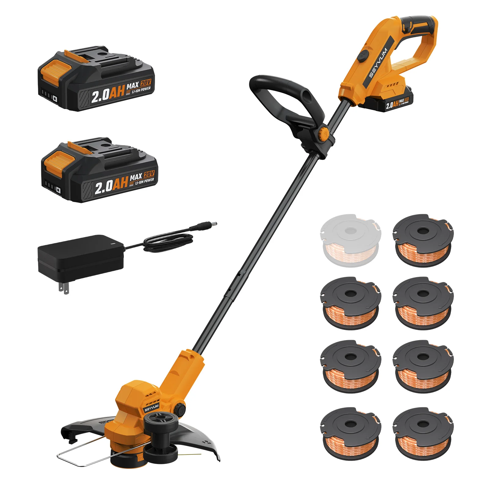 

Cordless String Trimmer 90° Rotatable Lawn Mower 9650RPM 10 Spools 2x2.5Ah Batteries & Charger for Lawn Garden Tools