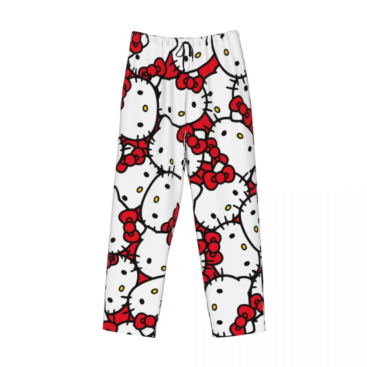 Custom Pink Bow Animated Anime Hello Kitty Pajama Pants for Men Sleepwear Lounge Sleep Bottoms Stretch with Pockets