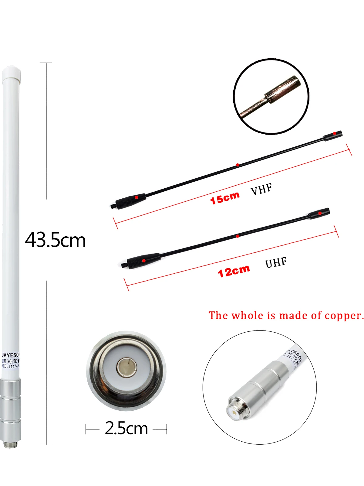 Fiberglass Mobile Radio Base Antenna&PL259 to SO239 VHF 136-174mhz 2m Mobile Base Antenna Ground Plane For ham Radio Transceiver