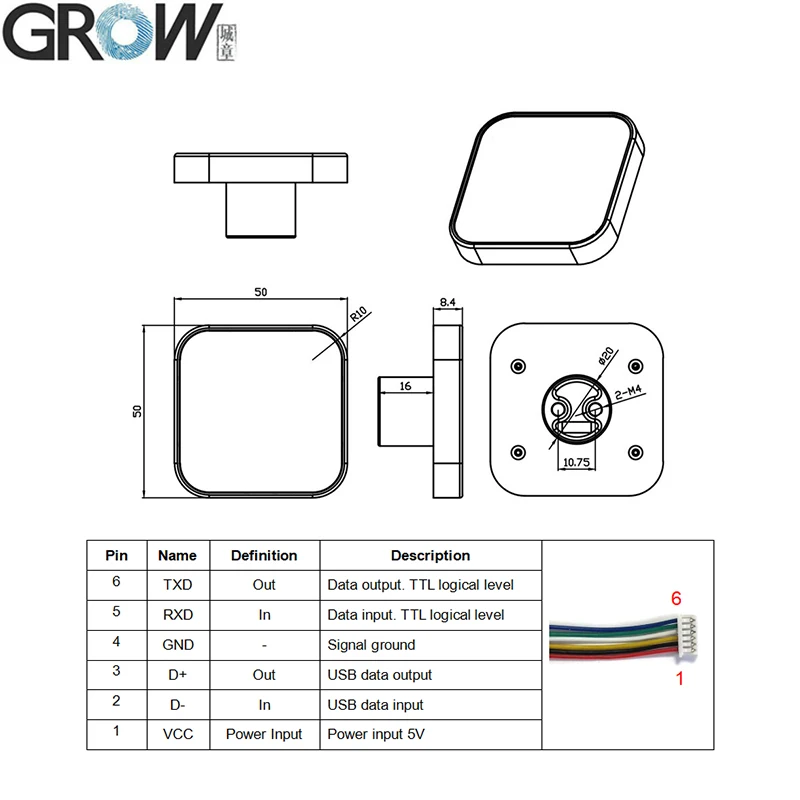 GROW GM811 Series DC5V USB/UART Interface Qr Code Scanner Bar Code Reader Support Windows Arduino PDF417 Scanner Module