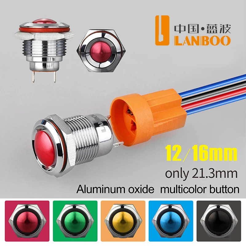 12mm Mali Billentyű Vasúti váltó vel Pillanatnyi vag latching Vasúti váltó vel multi-color Oxid fejét